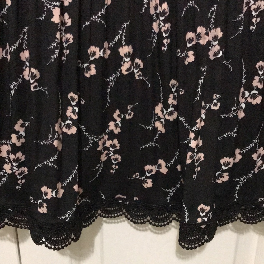 Le Gali Luna Black Pink Floral Pleated Lace Hem Skirt M - Picture 6 of 13